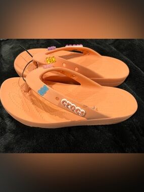 Iconic CROCS peach Flip Sandals with Gummy Charm Accents